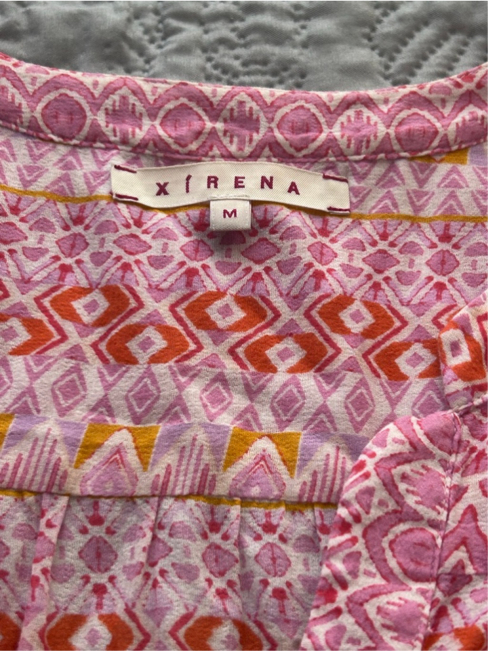 Xirena Billie Dress M Pink Geometric Block Print Cotton Babydoll Mini - Picture 9 of 12